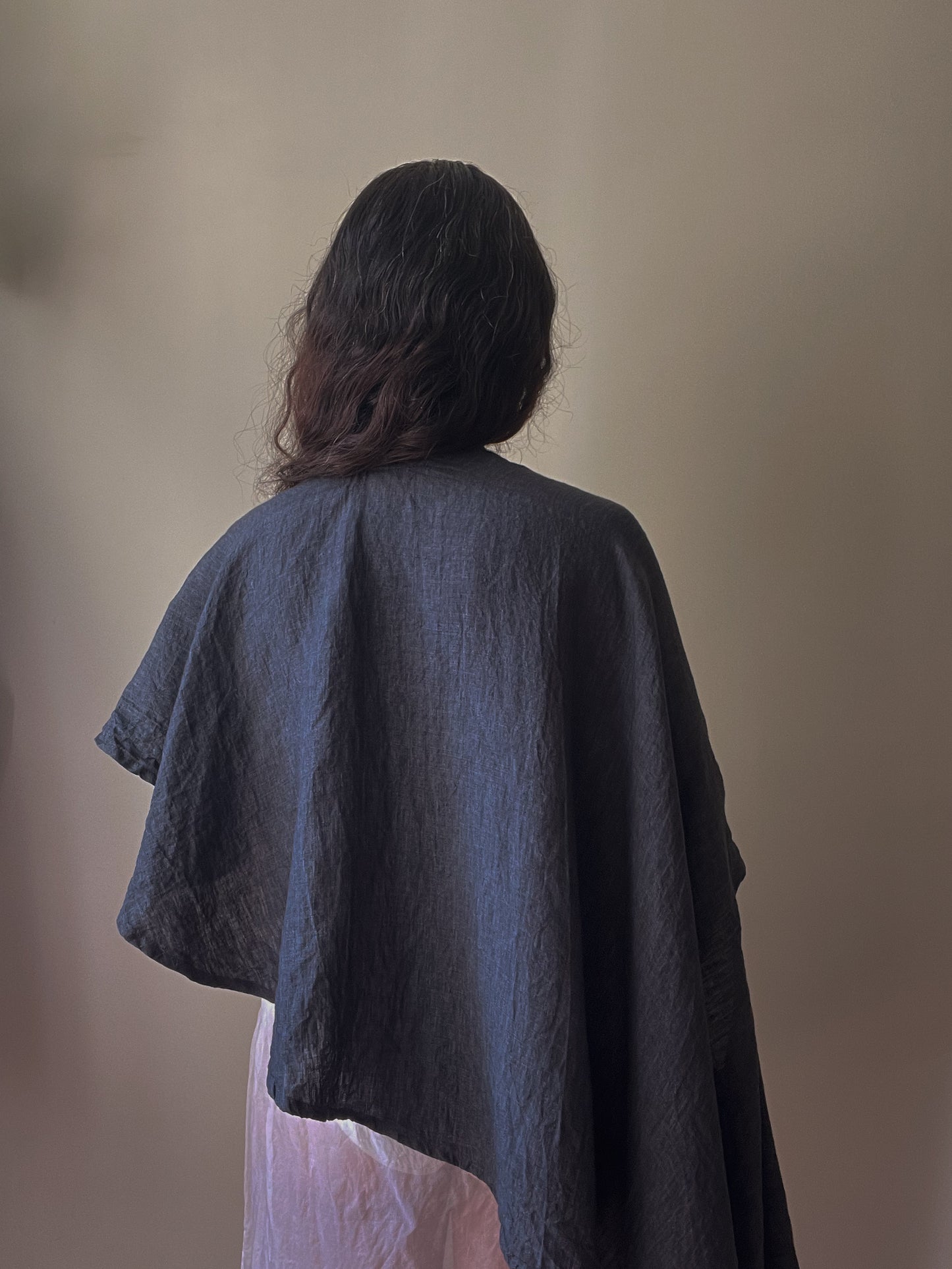 Vintage Designer Vuokko Grey Linen Asymmetrical Cape Top