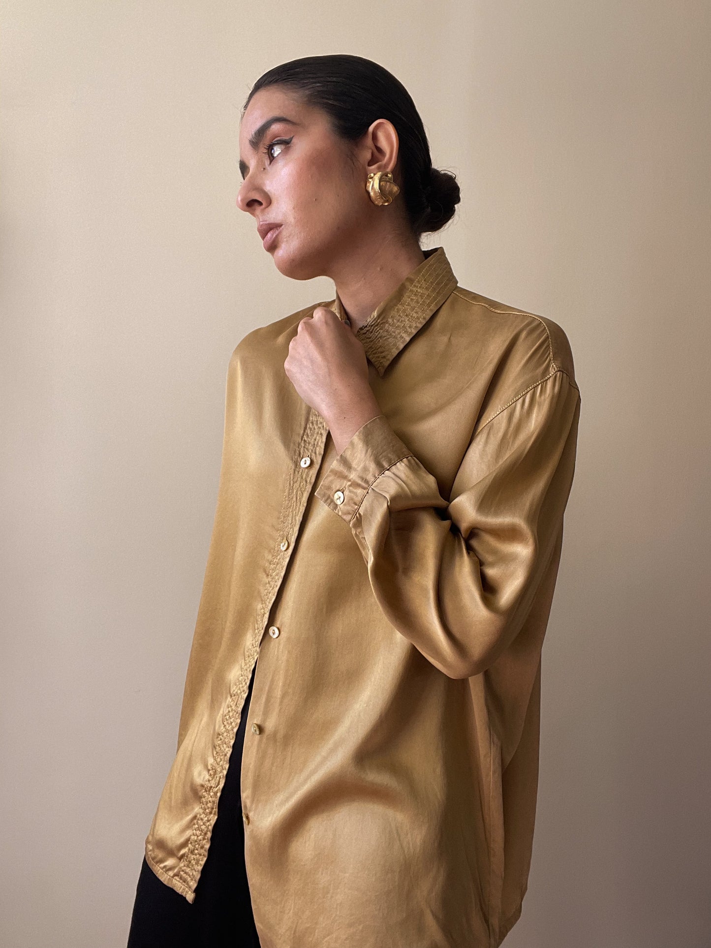 Vintage Designer Luisa Spagnoli Gold Satin Silk Top