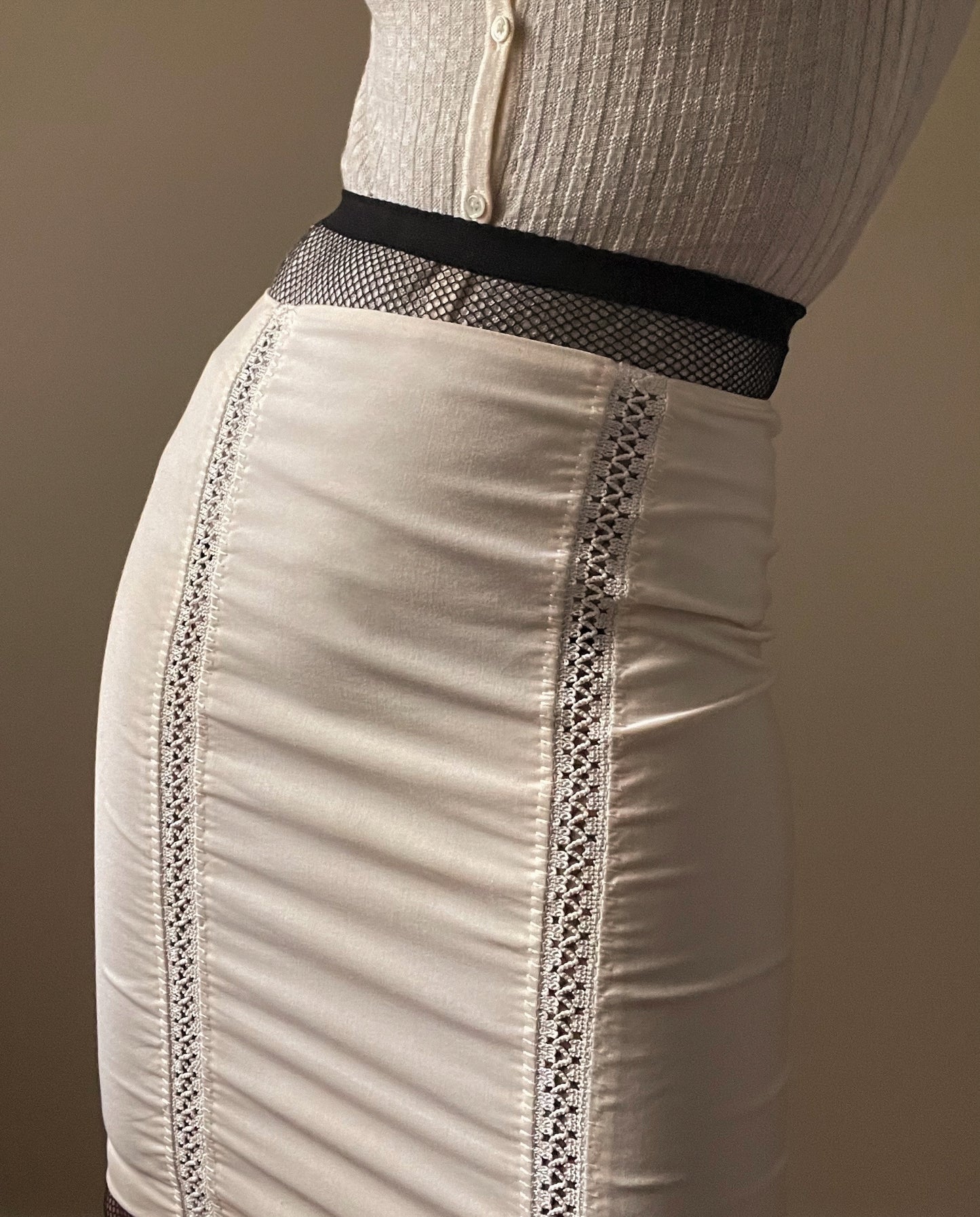 Vintage Designer Gianni Versace Cream Embroidered Trim Skirt