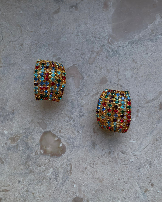 Vintage Multicolor Crystal Clip Earrings