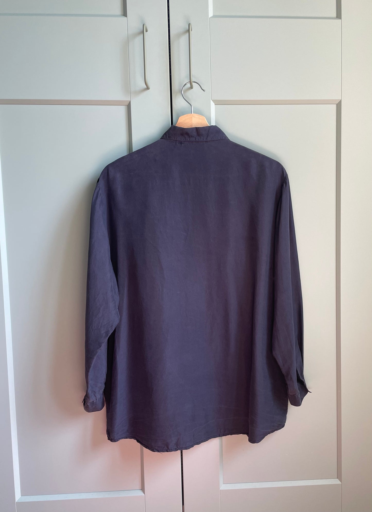 Vintage Navy Silk Blouse With Texturized Buttons
