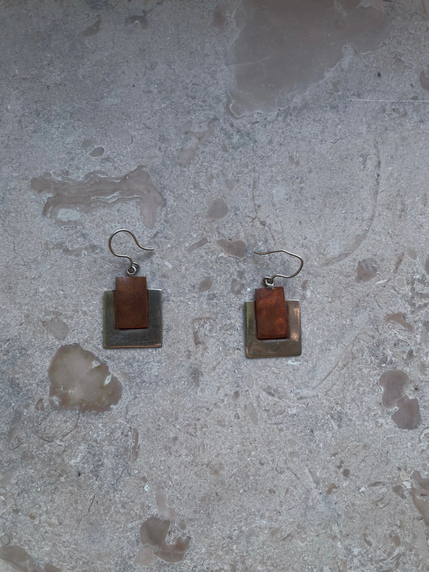 Vintage Chilean Silver & Copper Metal Earrings