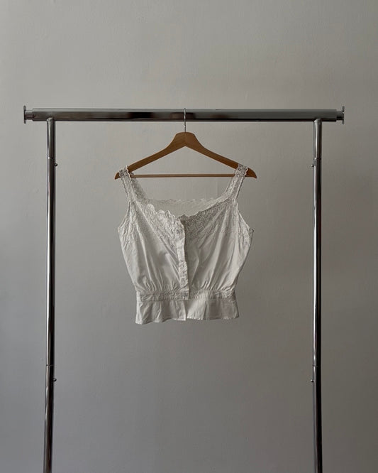 Antique White Cotton Embroidered Tank Top
