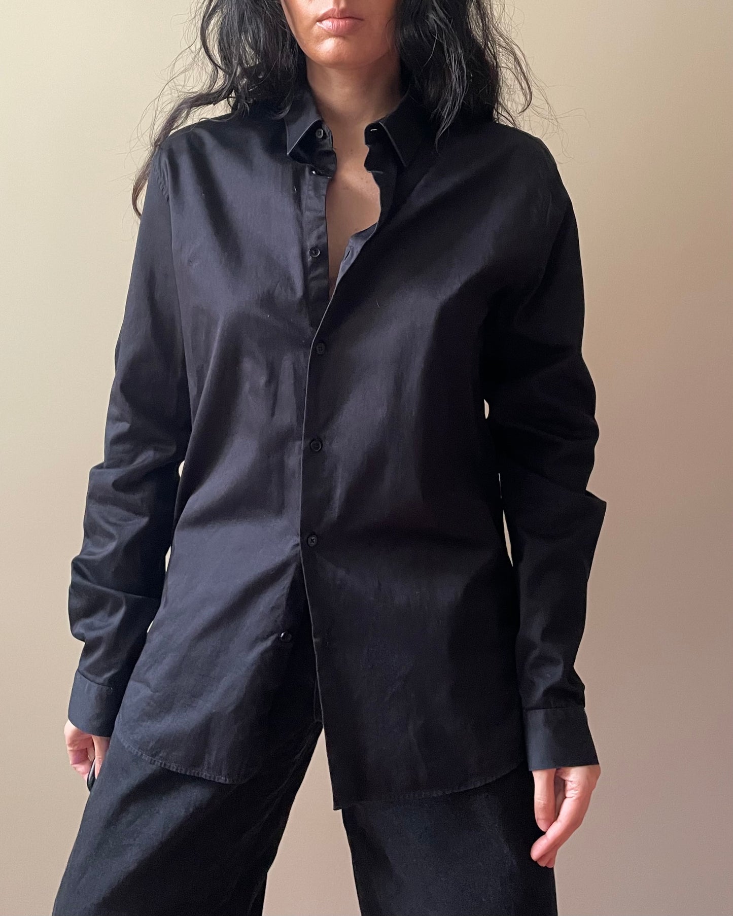 Vintage Designer Emmanuelle Khanh Black Cotton Shirt