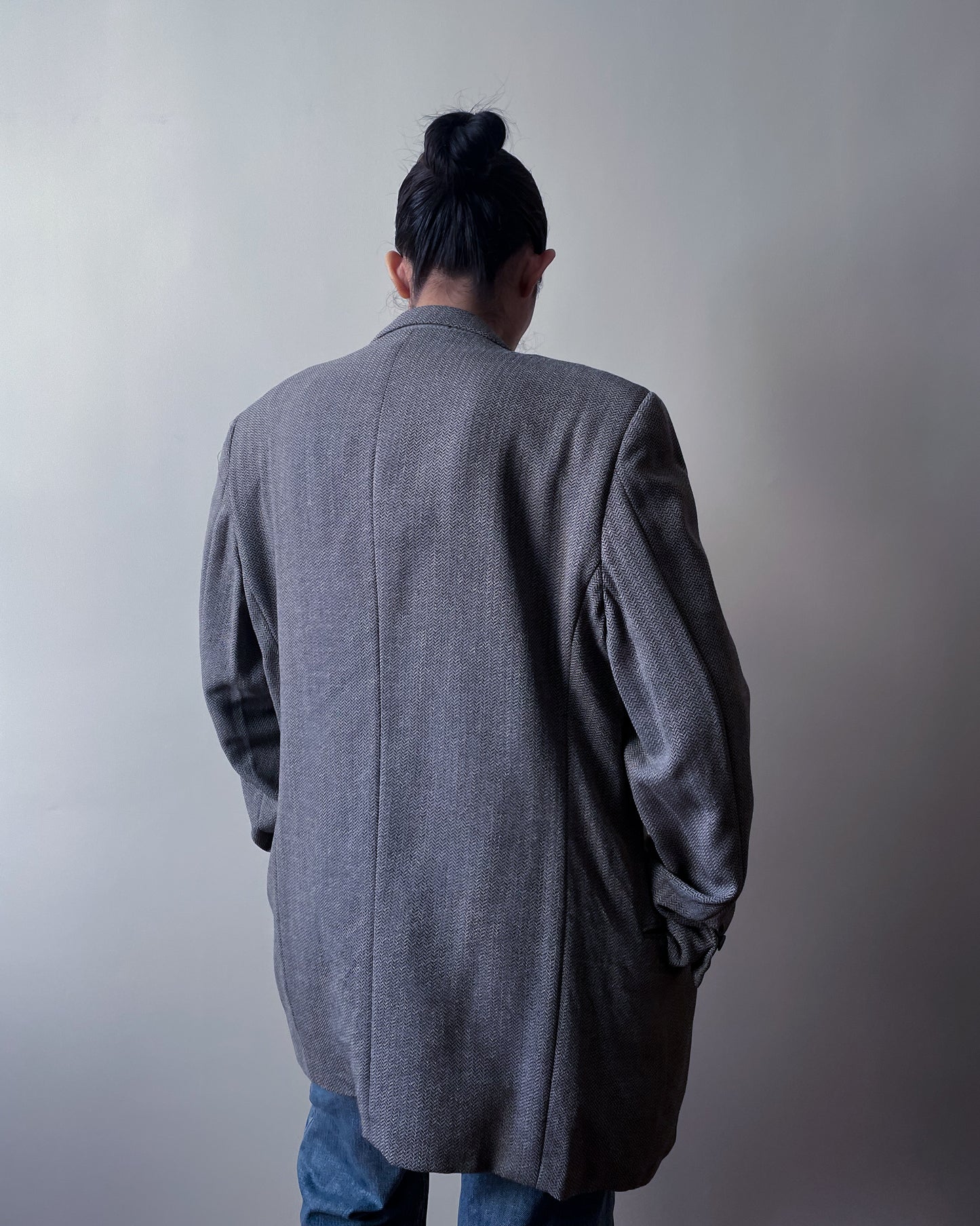 Vintage Designer Armani Oversized Warm Grey Wool Silk Blazer