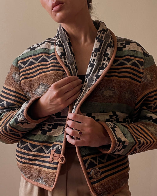 Vintage Western Style Jacquard Cotton Blazer