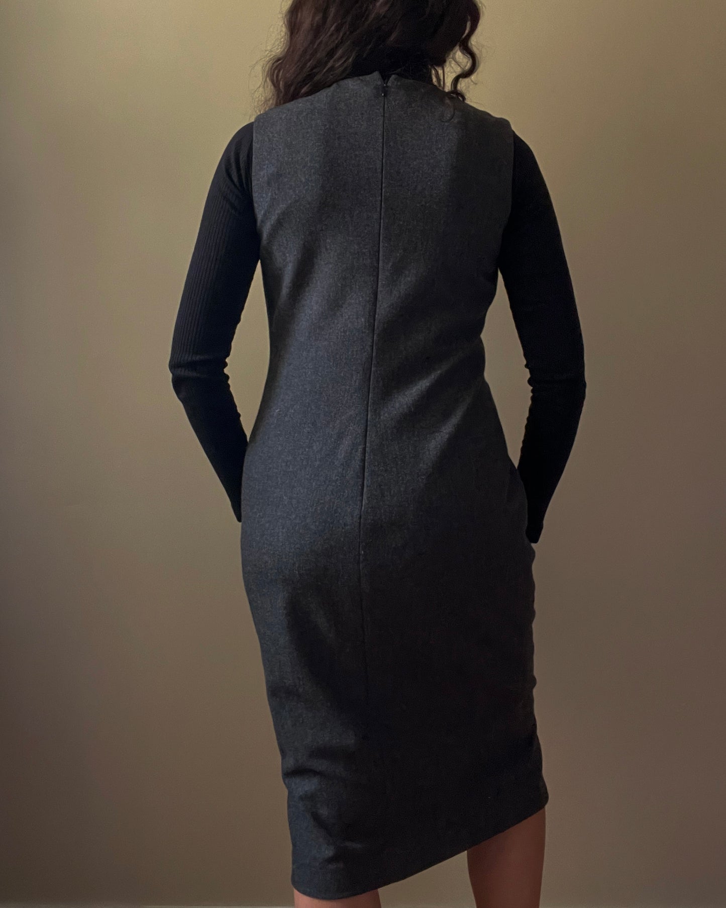 Vintage Designer Calvin Klein Collection Grey Wool Dress