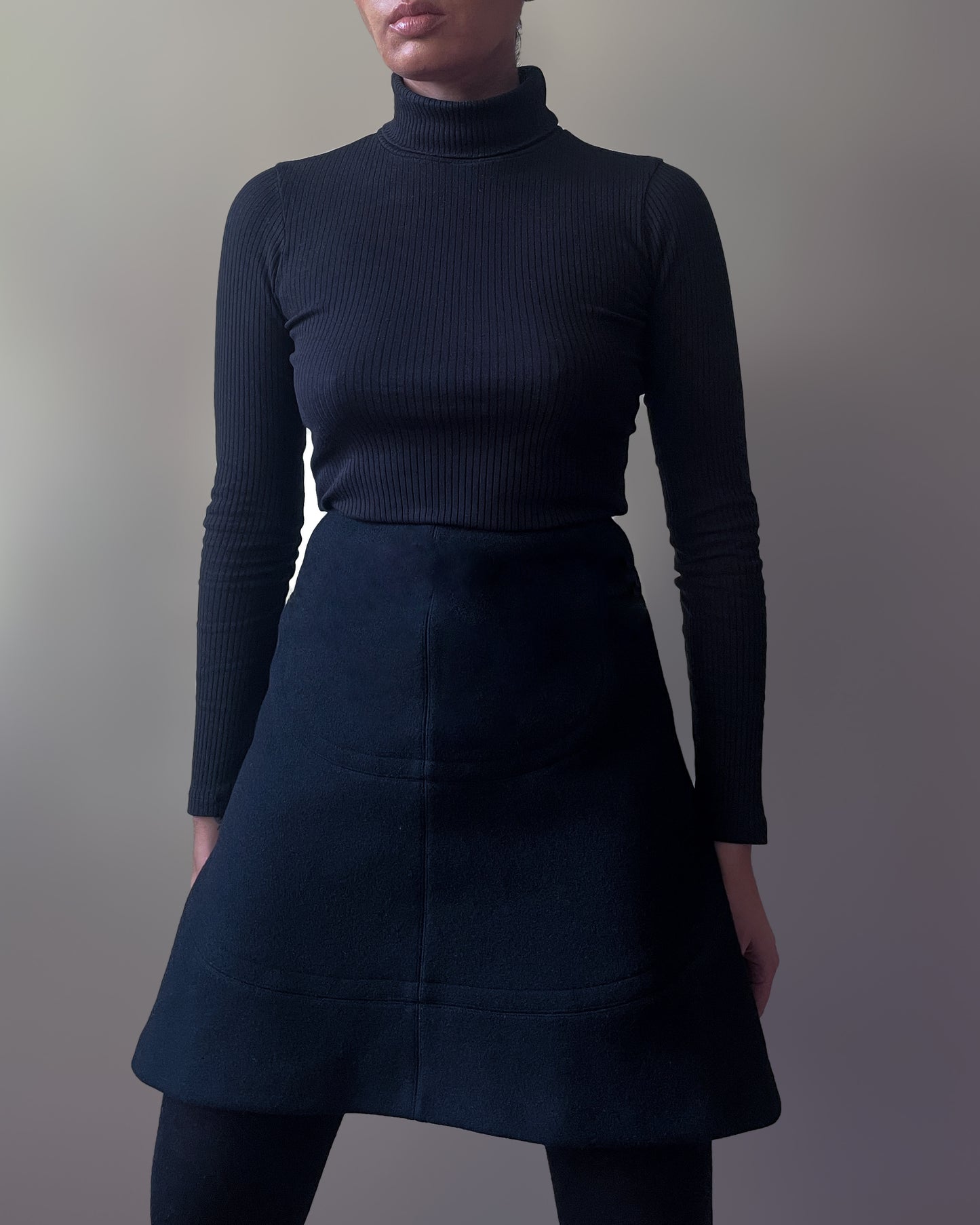 Vintage Designer Alaïa Black Wool Flared Skirt