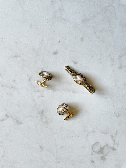 Antique Romantic Brass with Stone Cufflink Set