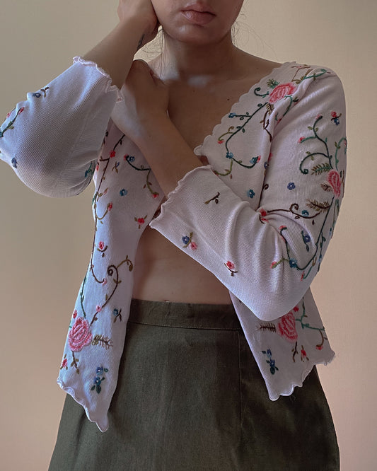 Vintage Designer Philosophy By Alberta Ferretti Embroidered Pink Cardigan