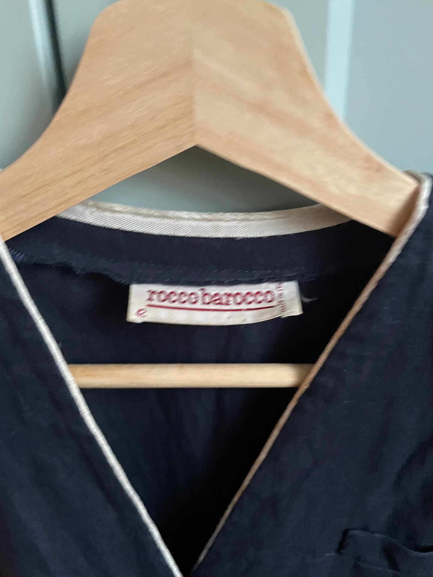 Vintage Designer Rocco Barocco Navy Peplum Linen Top Jacket