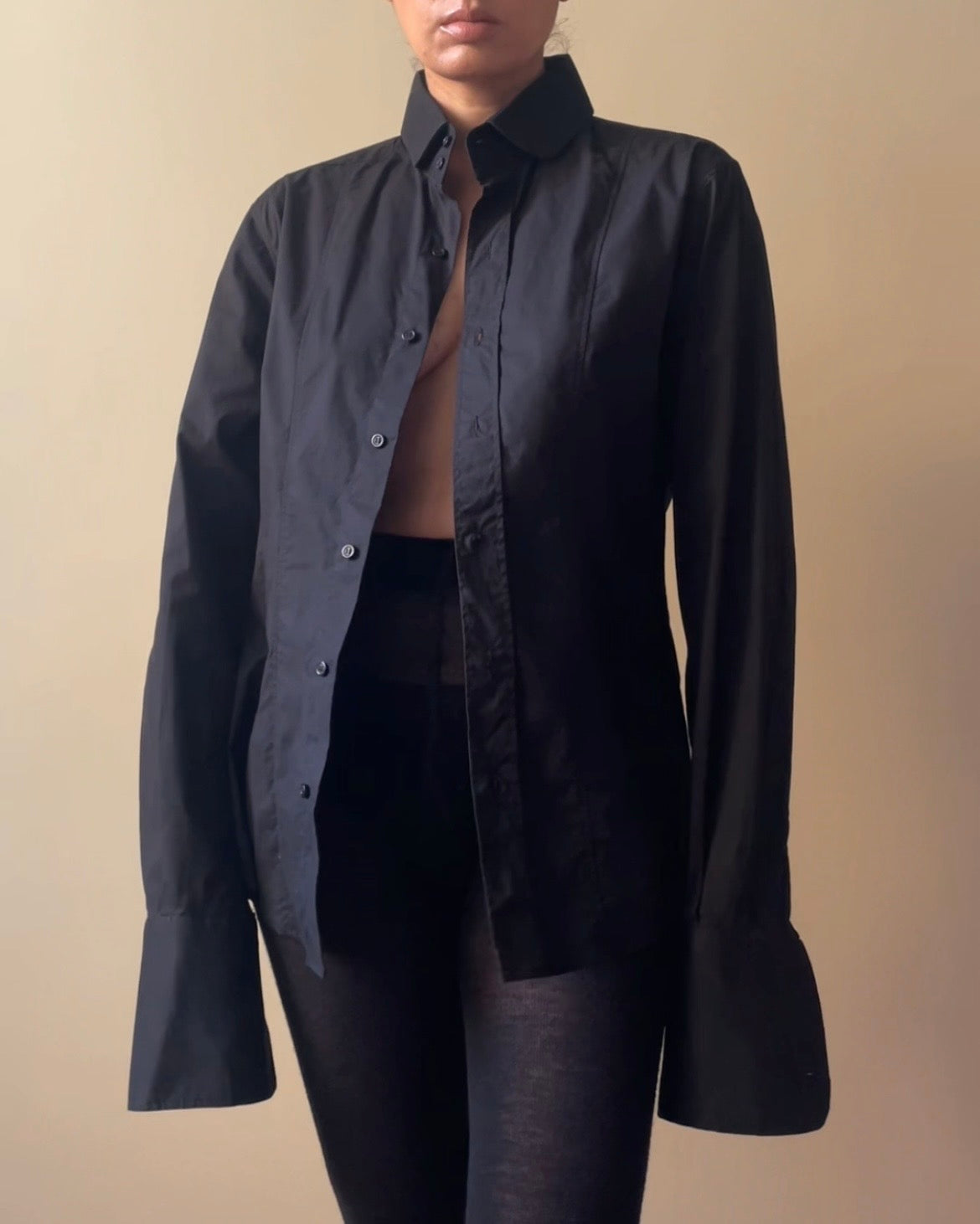 Vintage Black Cotton Cufflink Shirt