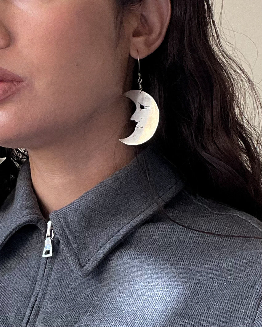 Vintage Silver Crescent Moon Earrings
