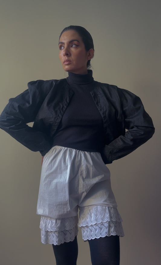 Vintage Silk Black Cropped Puff Sleeve Bolero Jacket