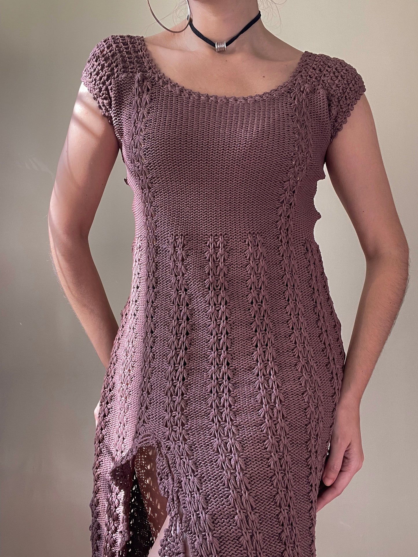 Vintage Hand Dyed Brown Cotton Crochet Dress