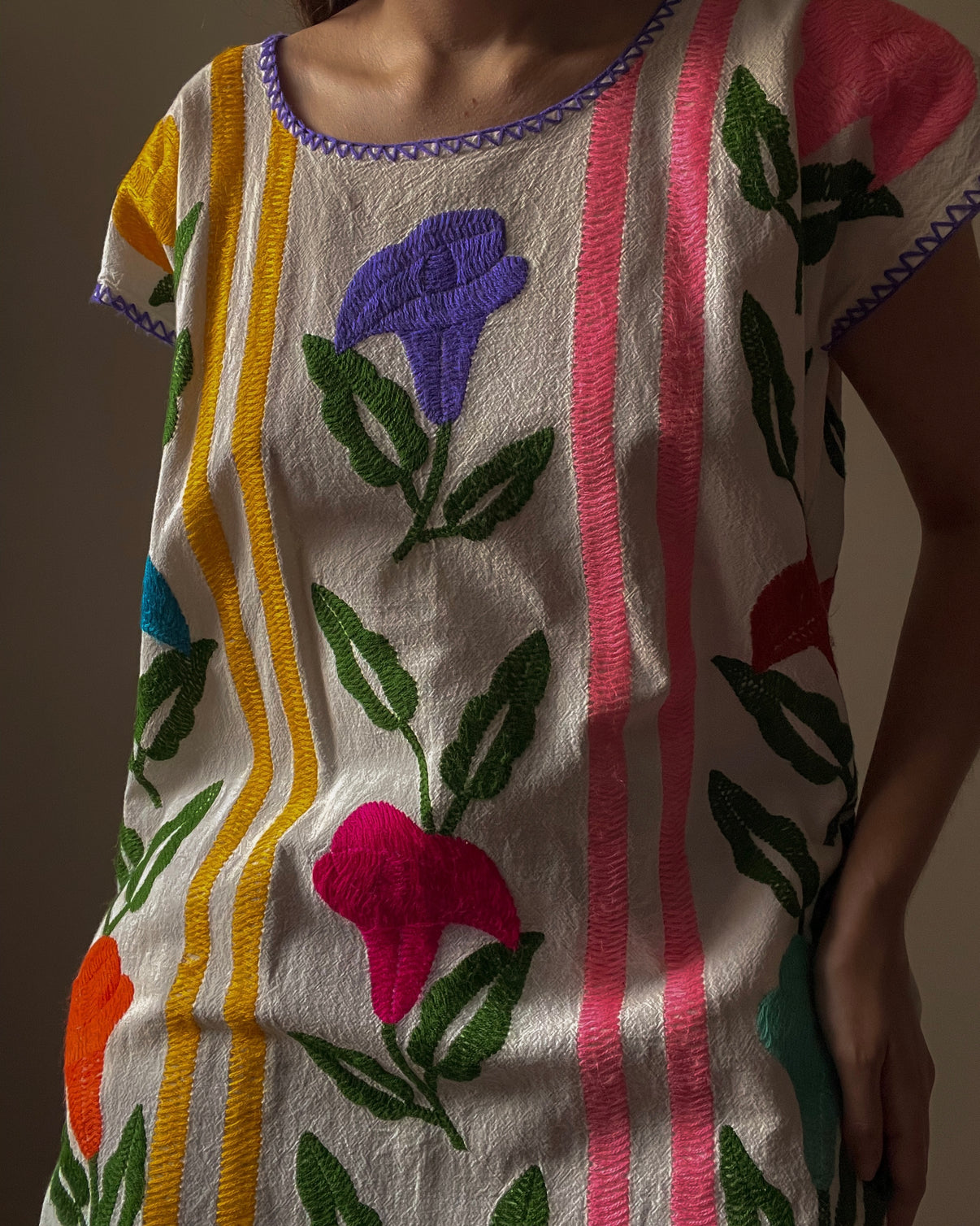Vintage rainbow mexican embroidered dress L