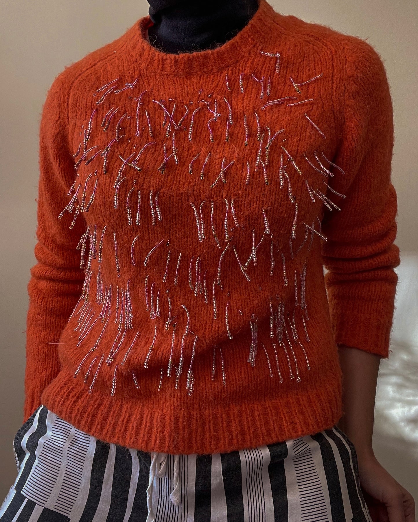 Preloved Peruvian Designer Mozh Mozh Orange Alpaca Beaded Sweater