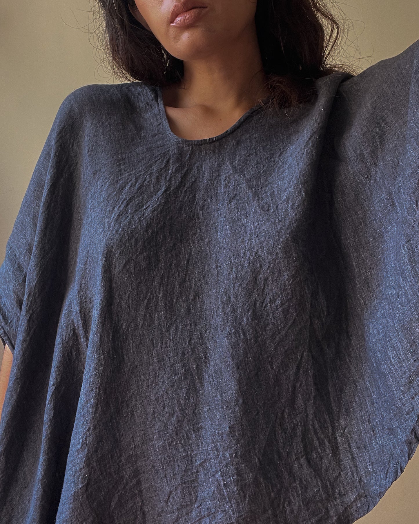 Vintage Designer Vuokko Grey Linen Asymmetrical Cape Top
