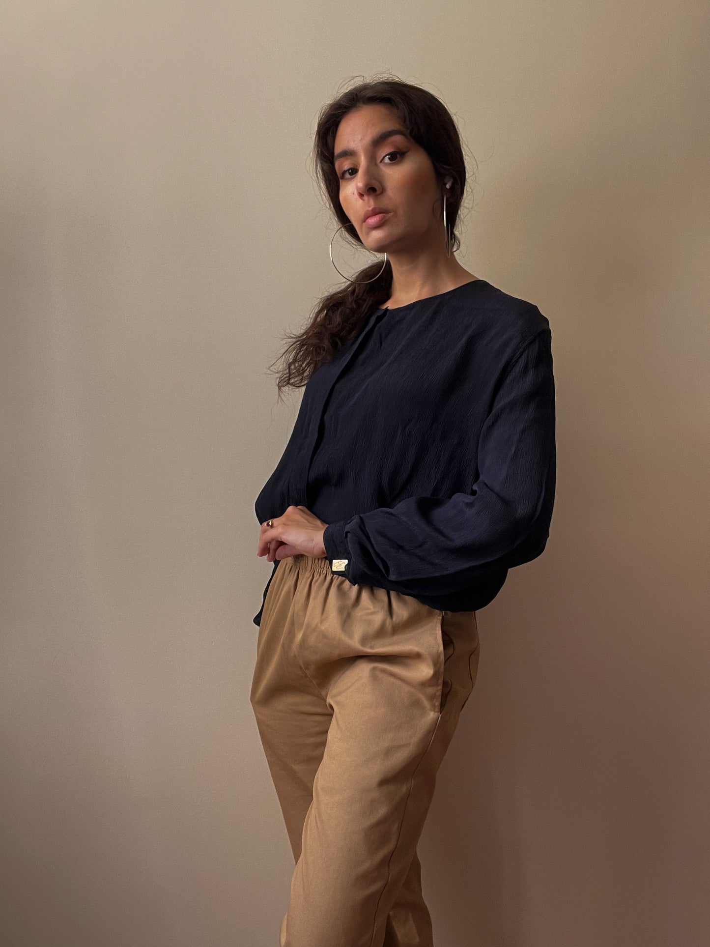 Vintage Giorgio Armani Crinkle Silk Blouse w/ Cufflink Sleeves