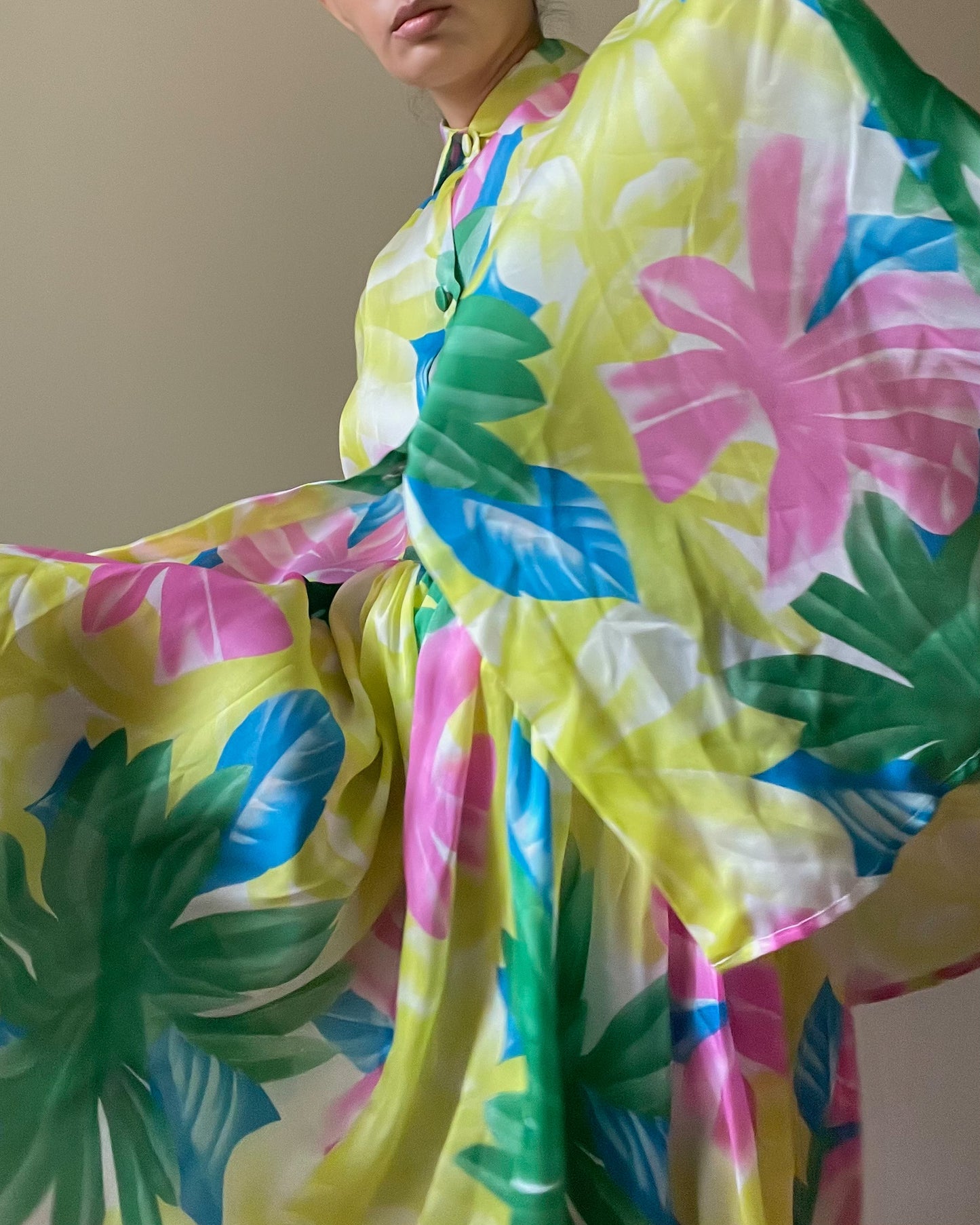 Vintage Designer Crisca Silk Tropical Print Top