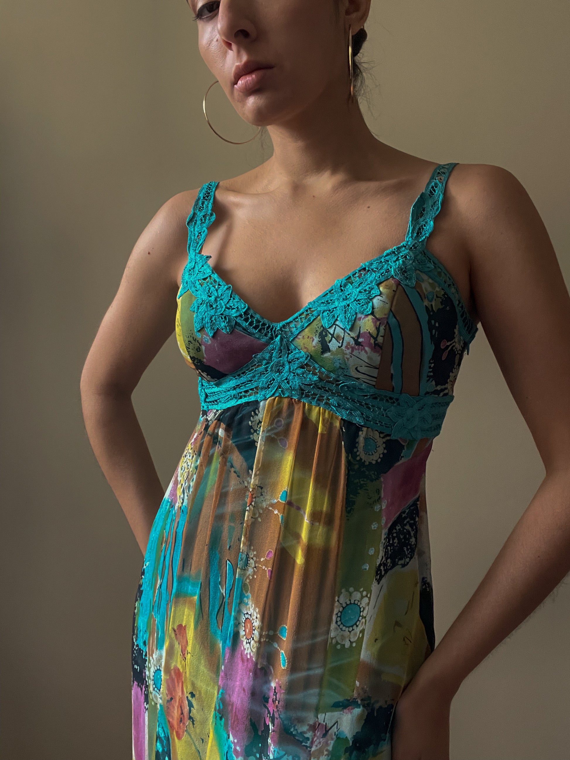sue wong dresses vintage Suit of Lights Vintage Sue Wong Silk Print Gown