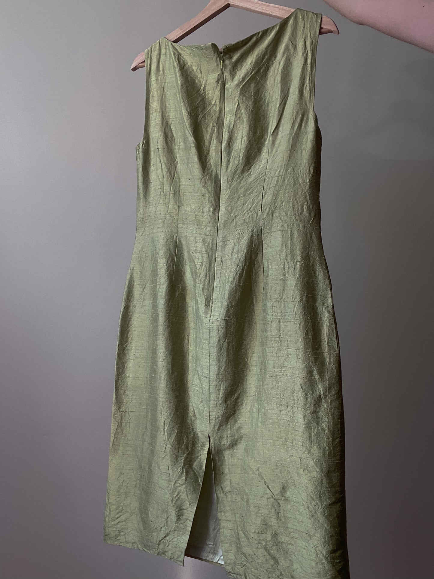 Vintage Pistachio Green Silk Sleeveless Dress