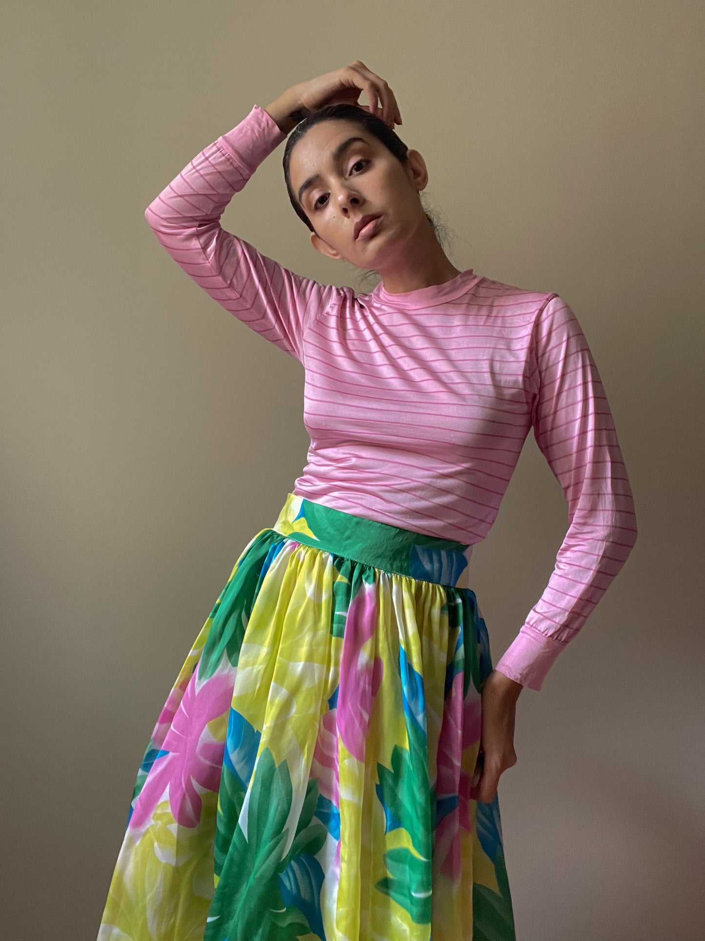 Vintage Designer Crisca Silk Tropical Print Skirt
