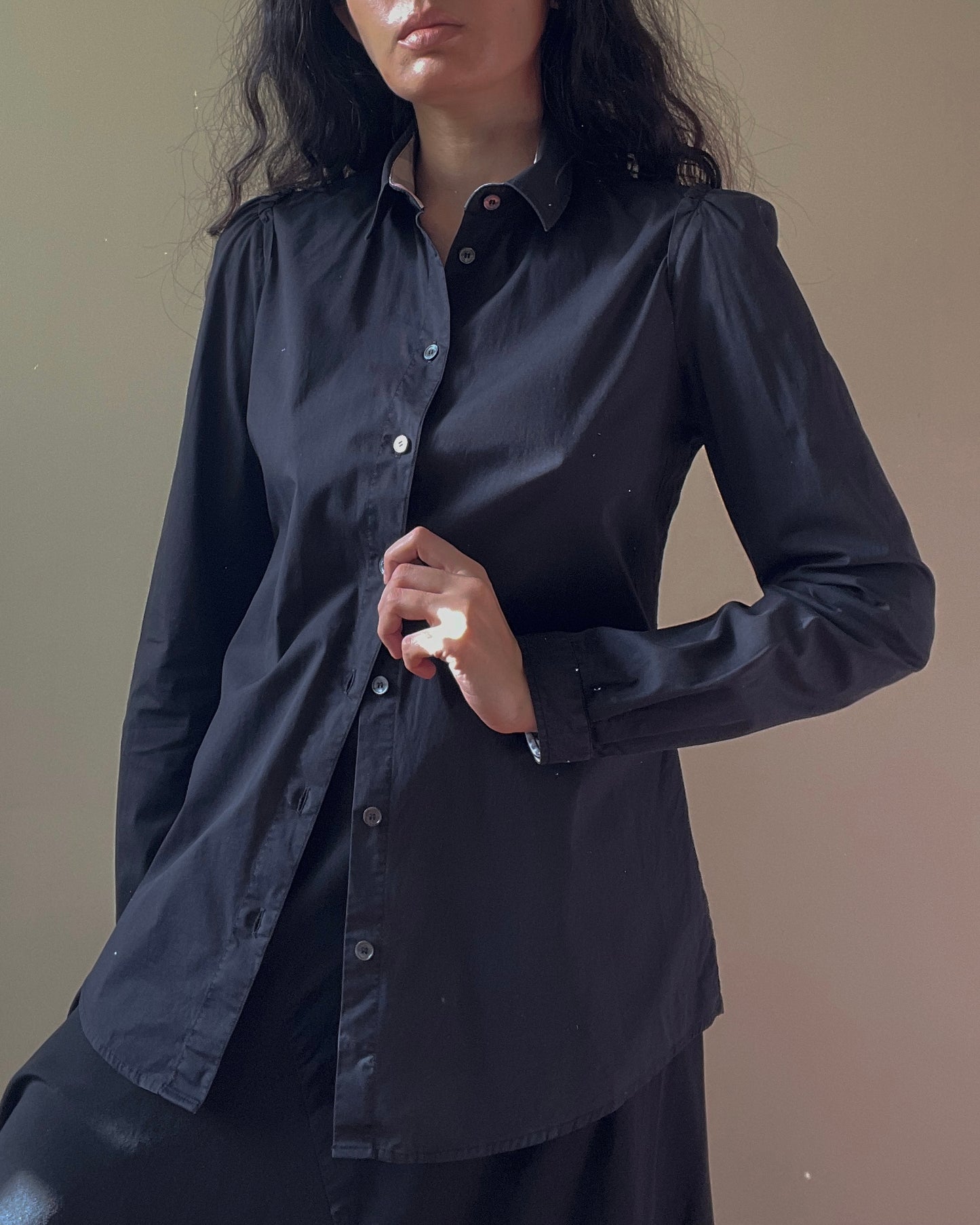 Vintage Designer Burberry Brit Black Cotton Feminine Shirt
