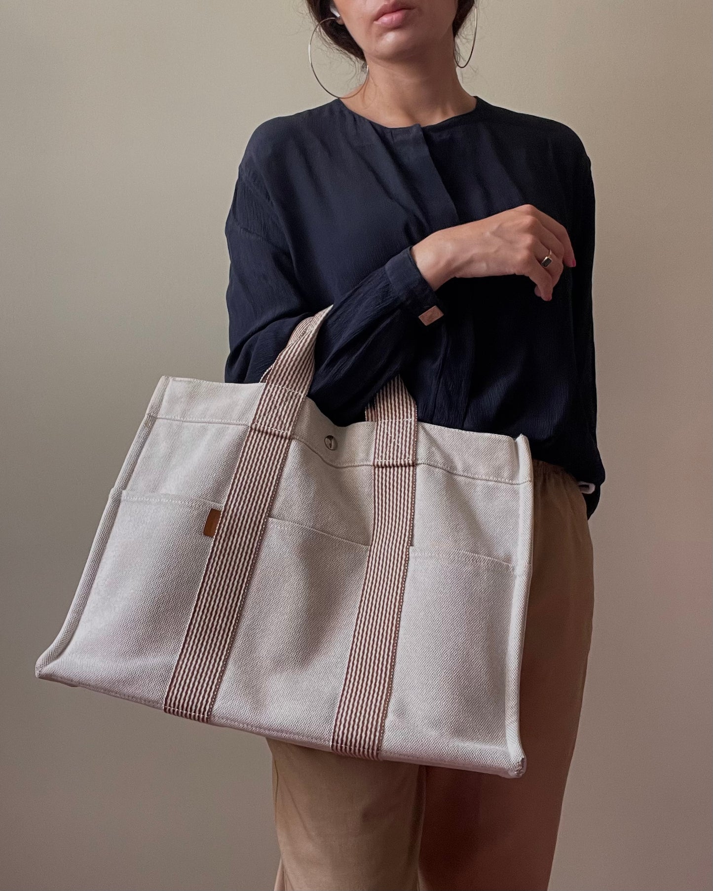 Vintage Designer Hermès Cotton Canvas Tote Bag