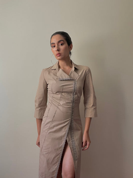 Vintage Designer Plein Brown Asymmetrical Cotton dress