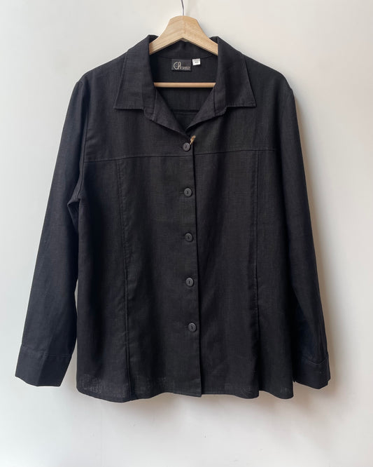 Vintage Black Boxy Linen Shirt