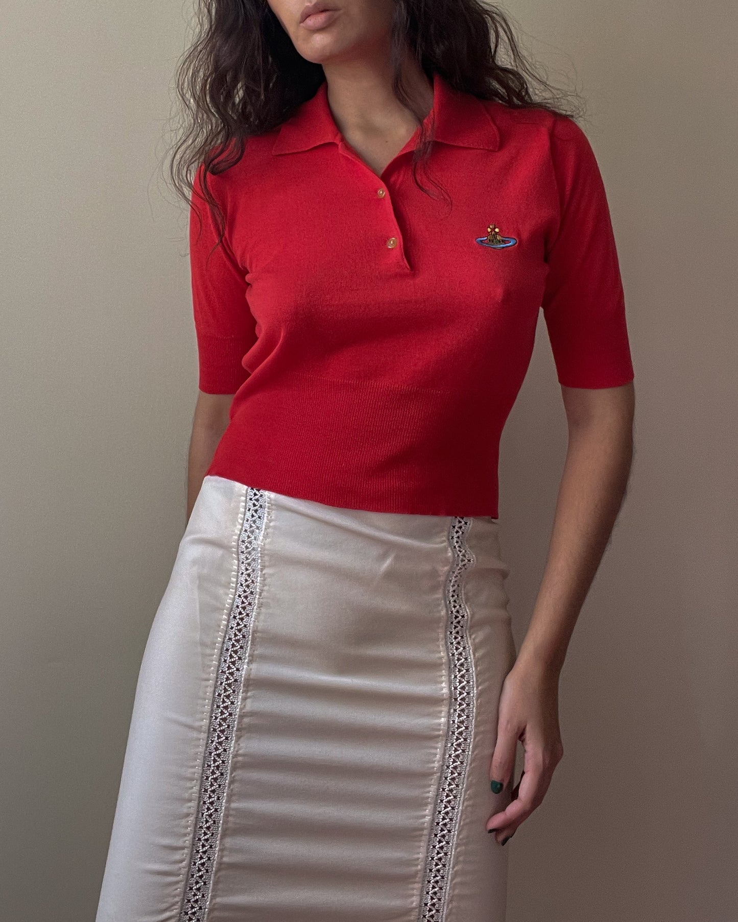 Vintage Designer Gianni Versace Cream Embroidered Trim Skirt