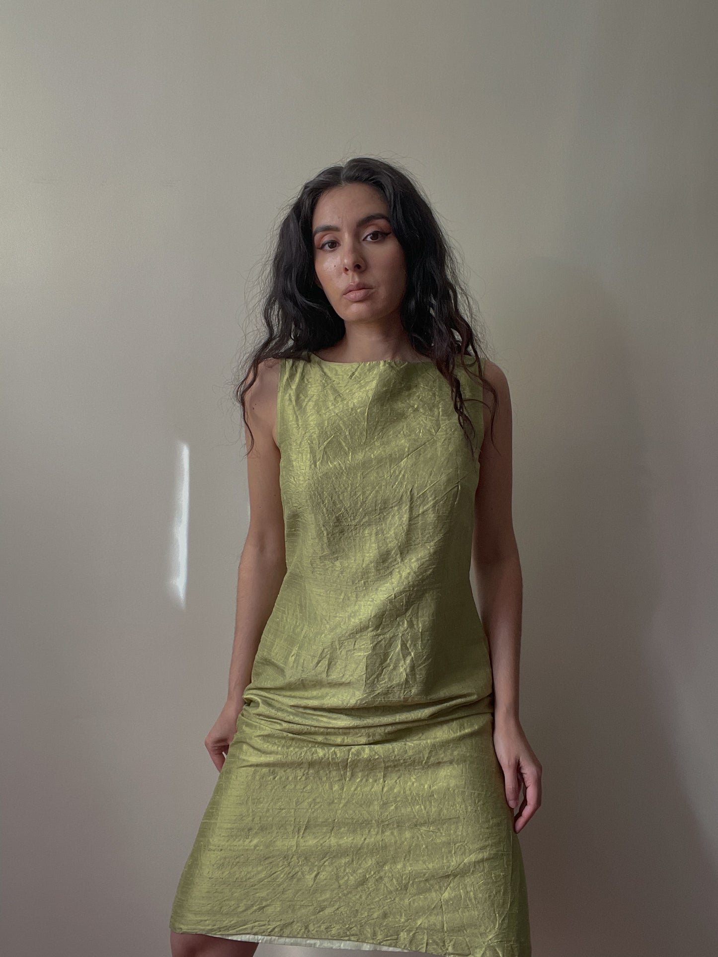 Vintage Pistachio Green Silk Sleeveless Dress