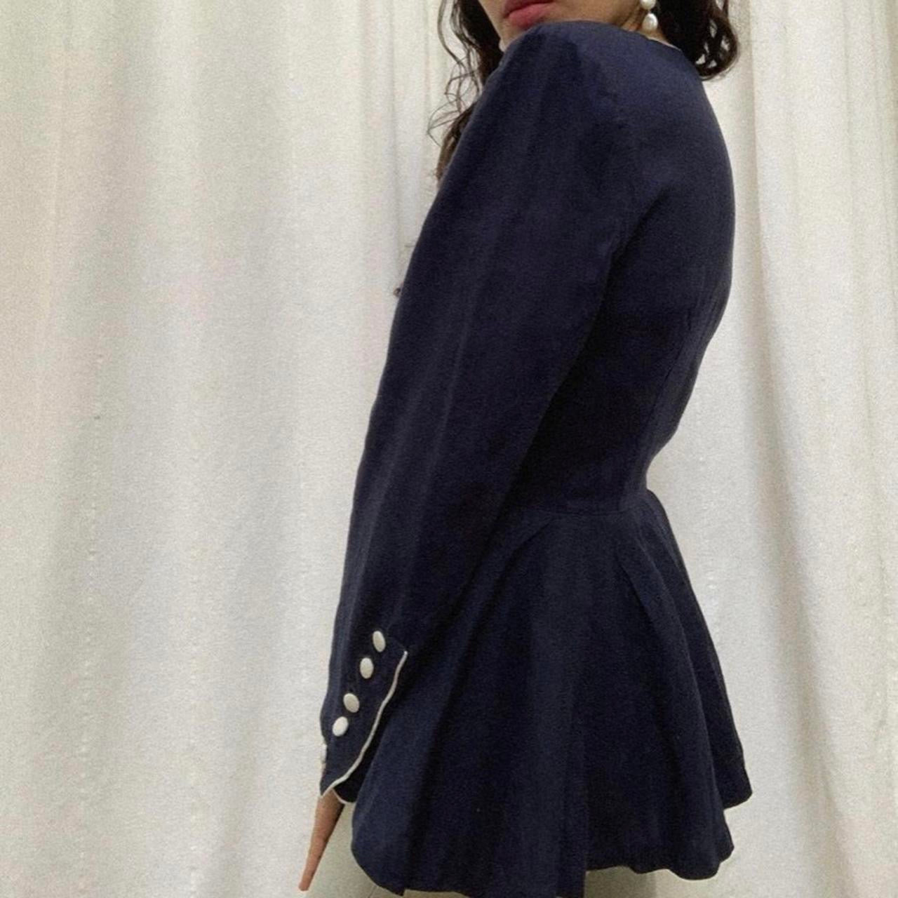 Vintage Designer Rocco Barocco Navy Peplum Linen Top Jacket