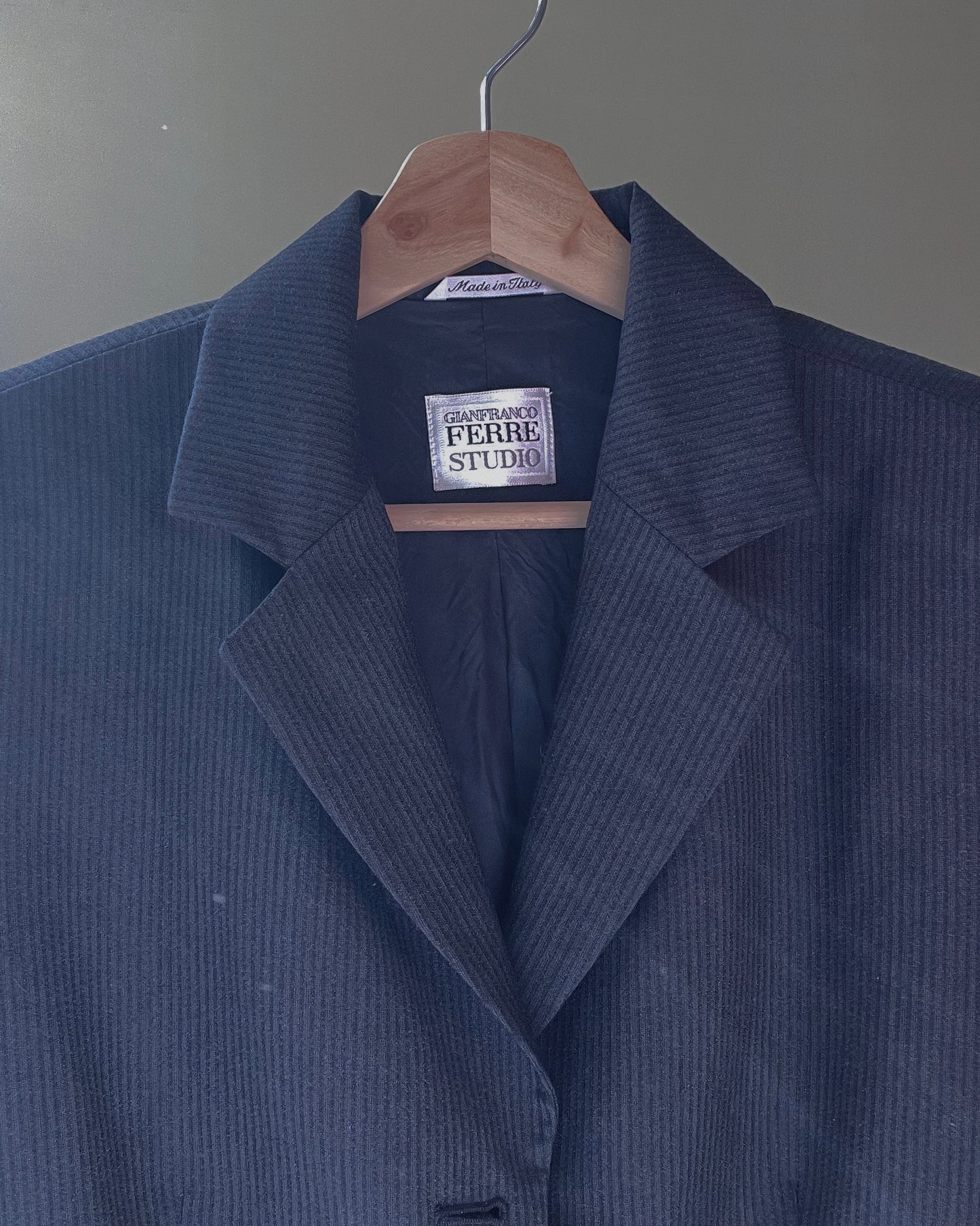 Vintage Designer Gianfranco Ferré Studio Navy Wool Stripe Skirt Suit