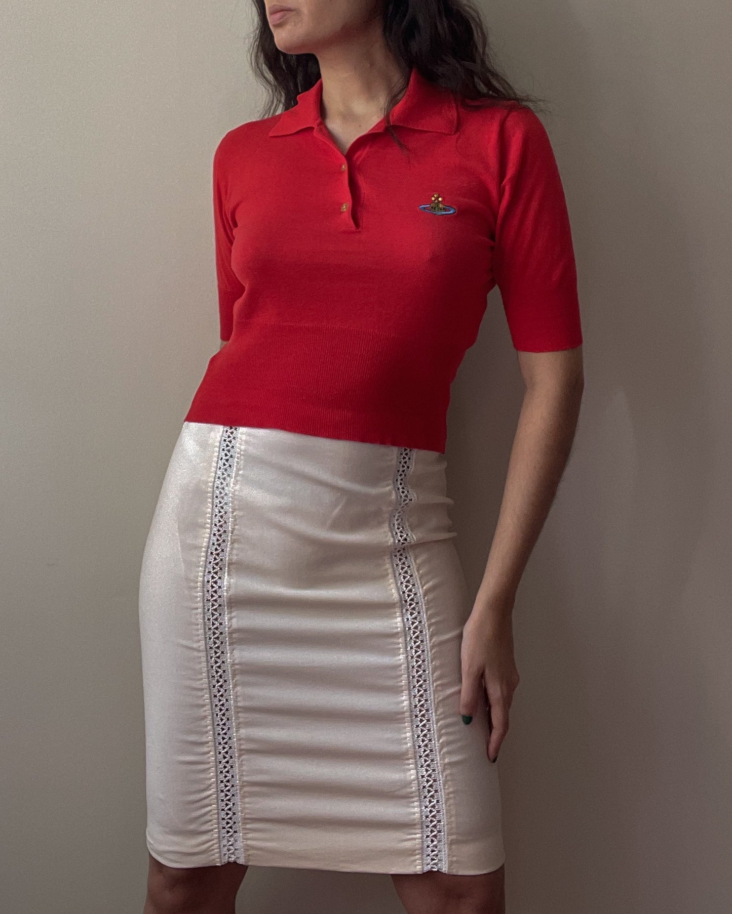 Vintage Designer Gianni Versace Cream Embroidered Trim Skirt