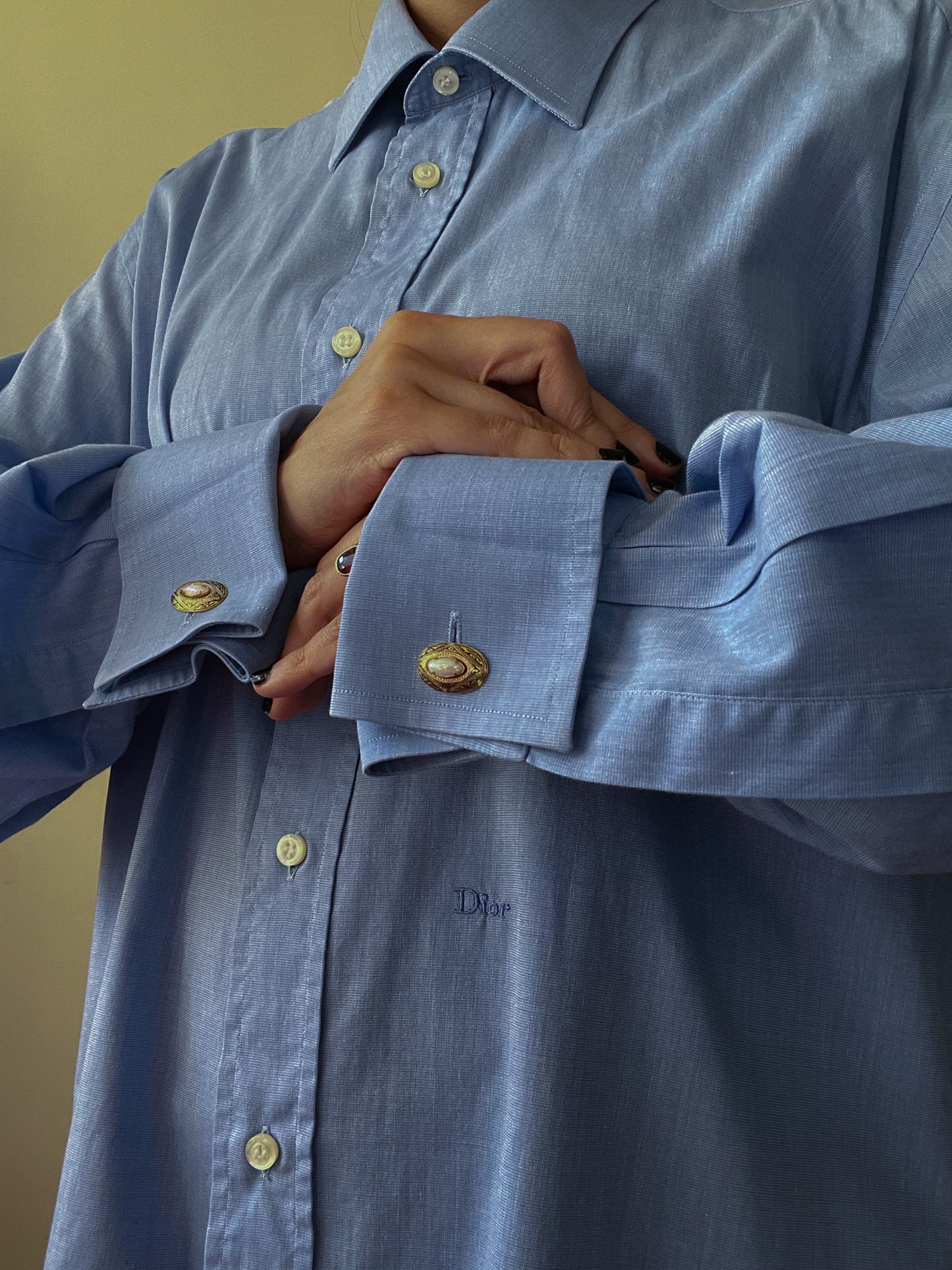 Vintage Designer Christian Dior Blue Cuff Link Shirt