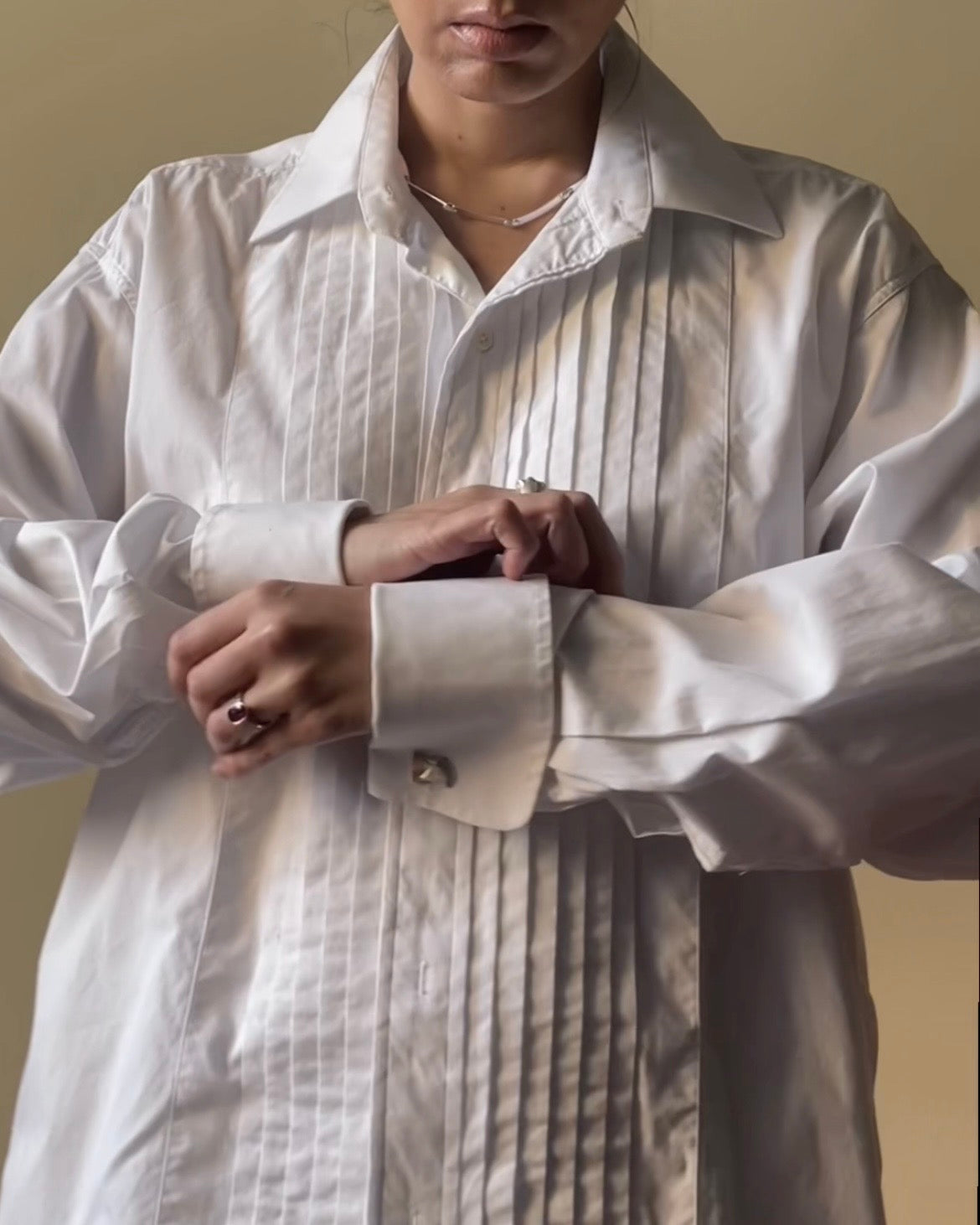 Vintage White Pleated Cufflink Cotton Shirt