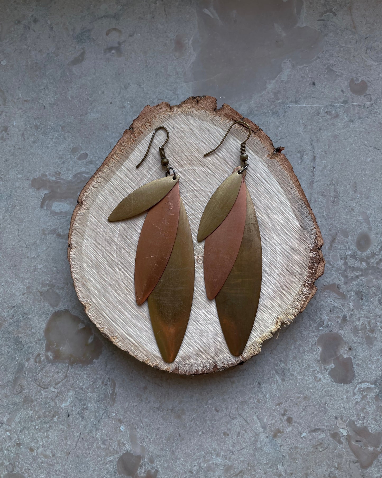 Vintage Chilean Copper & Brass Pendant Earrings