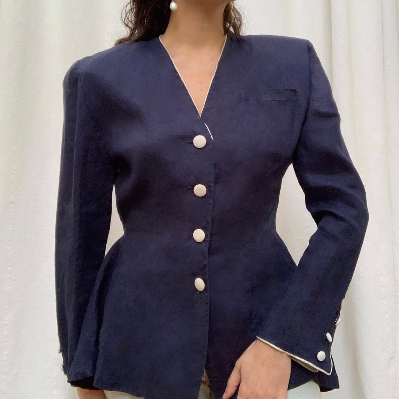 Vintage Designer Rocco Barocco Navy Peplum Linen Top Jacket