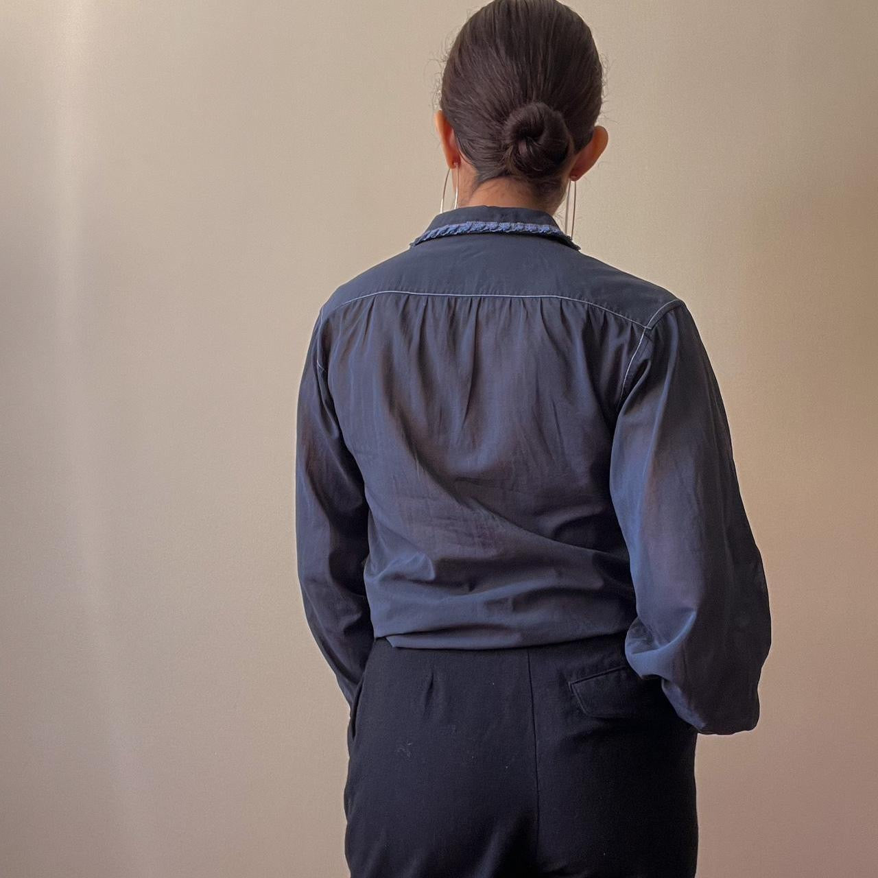 Vintage Hand Dyed Navy Tuxedo Cotton Top