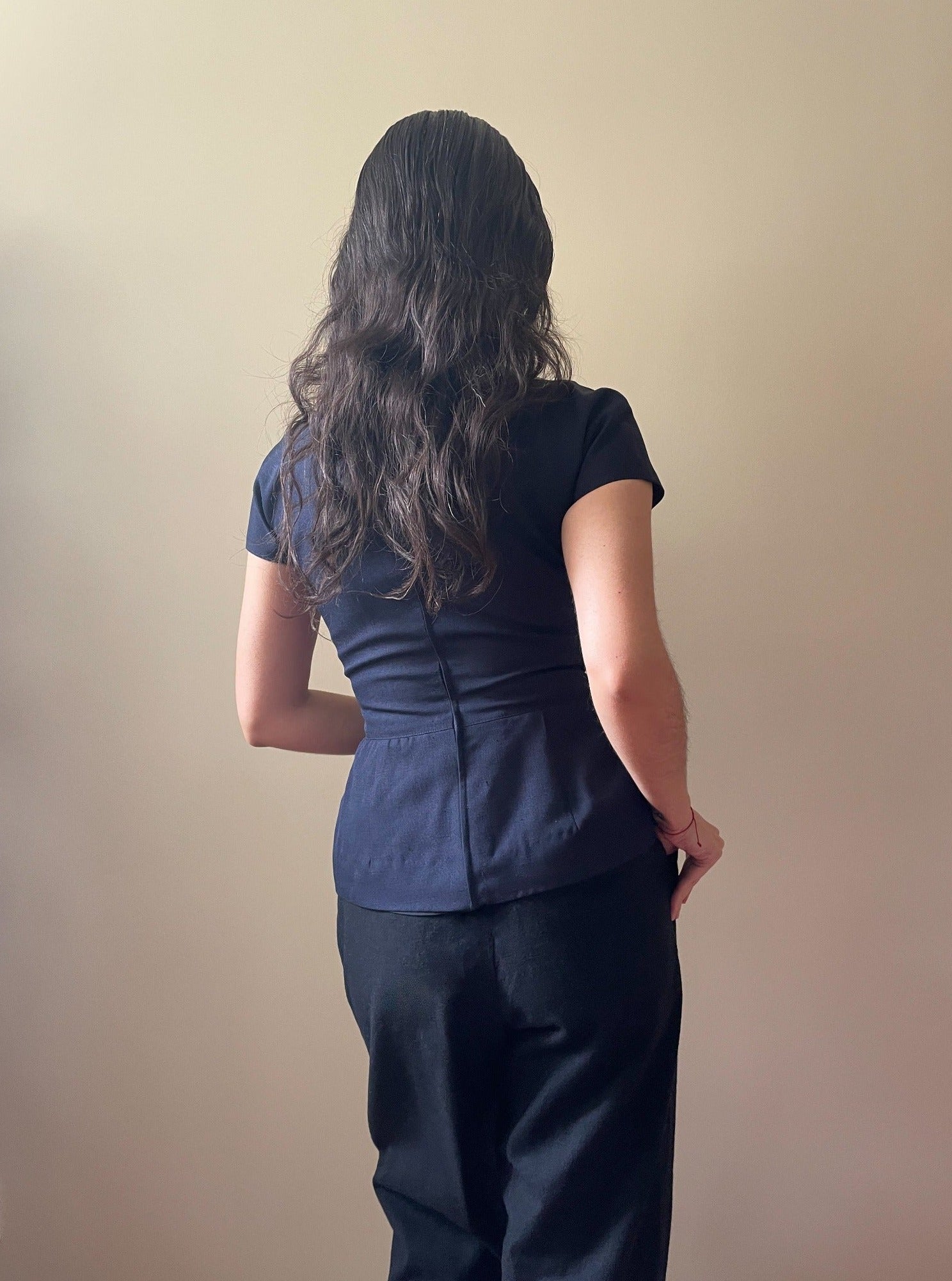 Vintage Valentino Navy With Mesh Panel Peplum Top 4