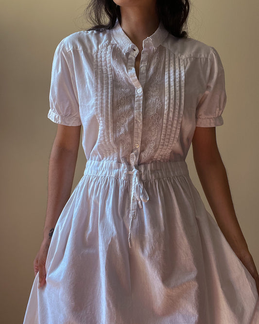 Beautiful Vintage Embroidered White Cotton Dress