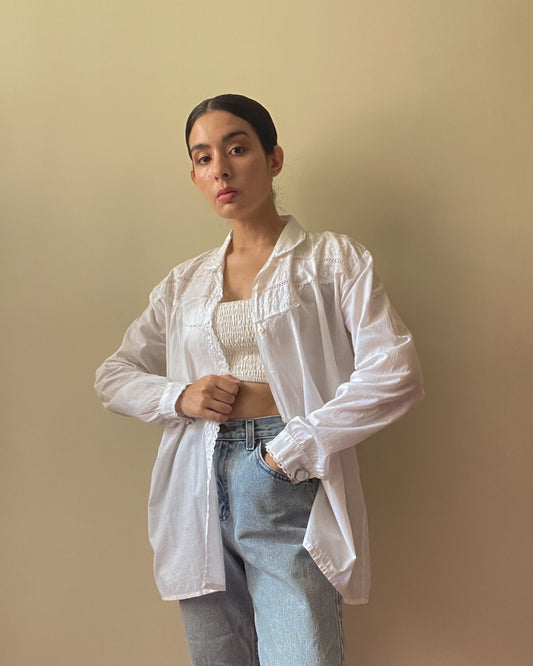 Vintage Relaxed Cufflink Shirt in White Cotton