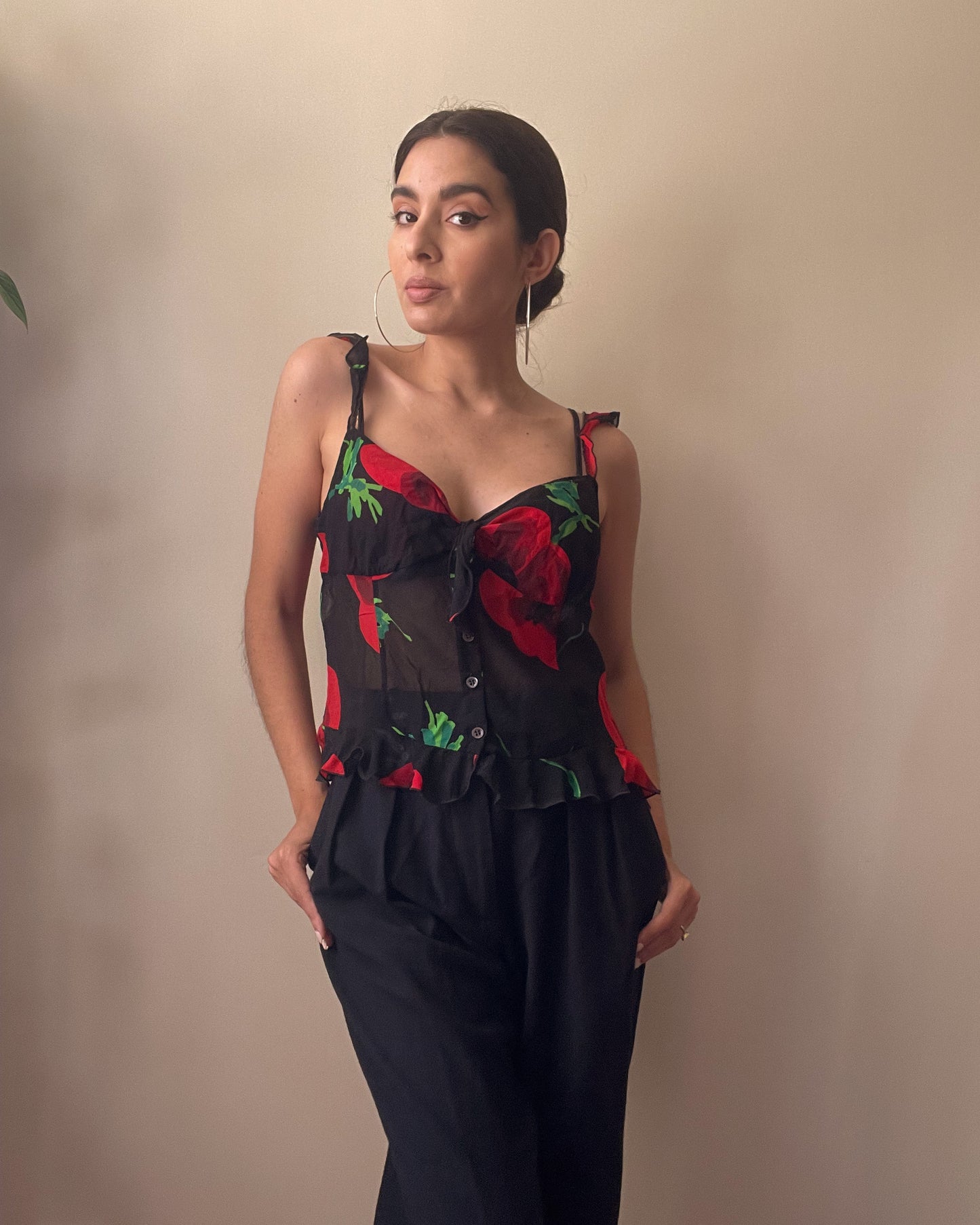 Vintage Designer Moschino Silk Rose Print Top