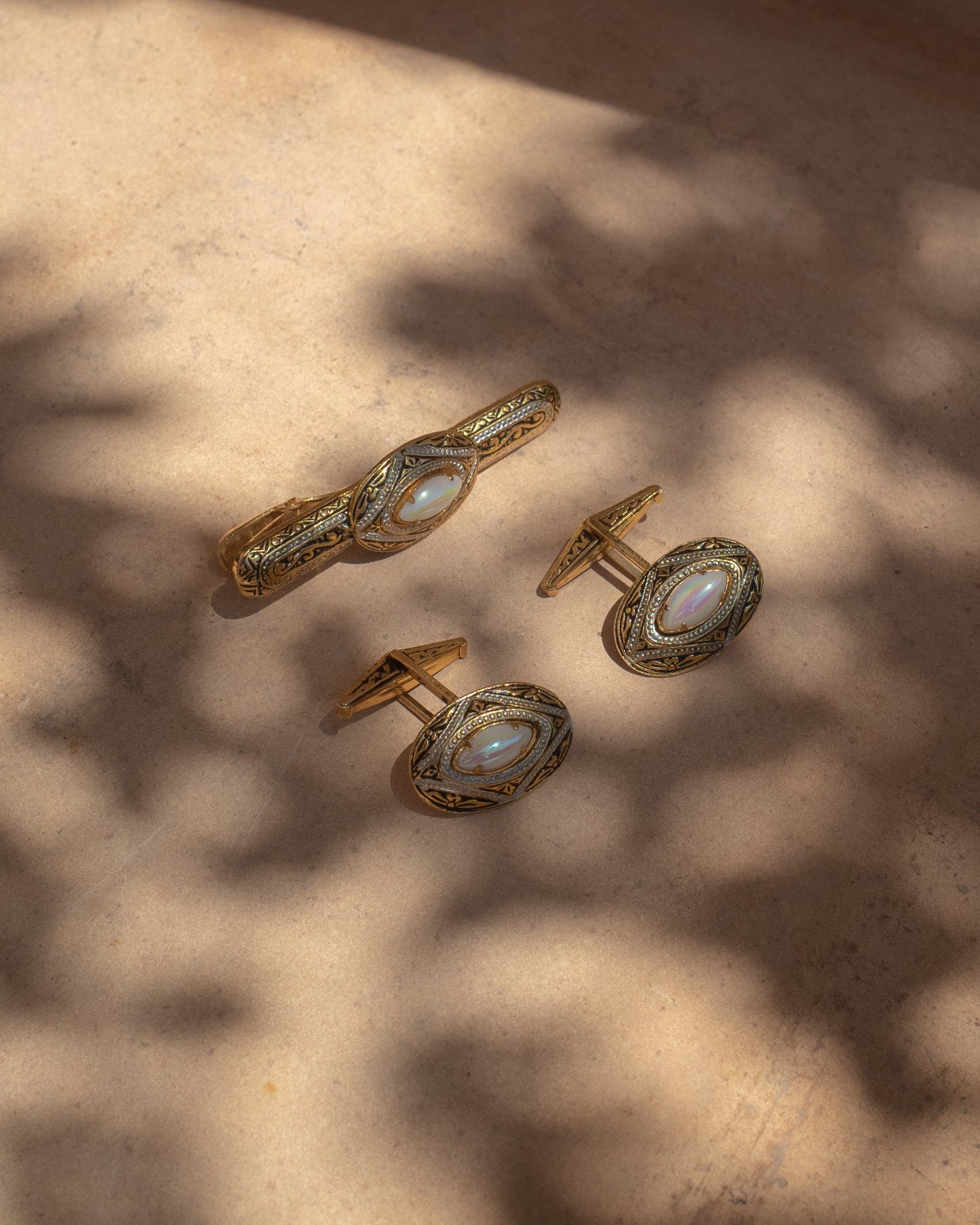 Antique Romantic Brass with Stone Cufflink Set
