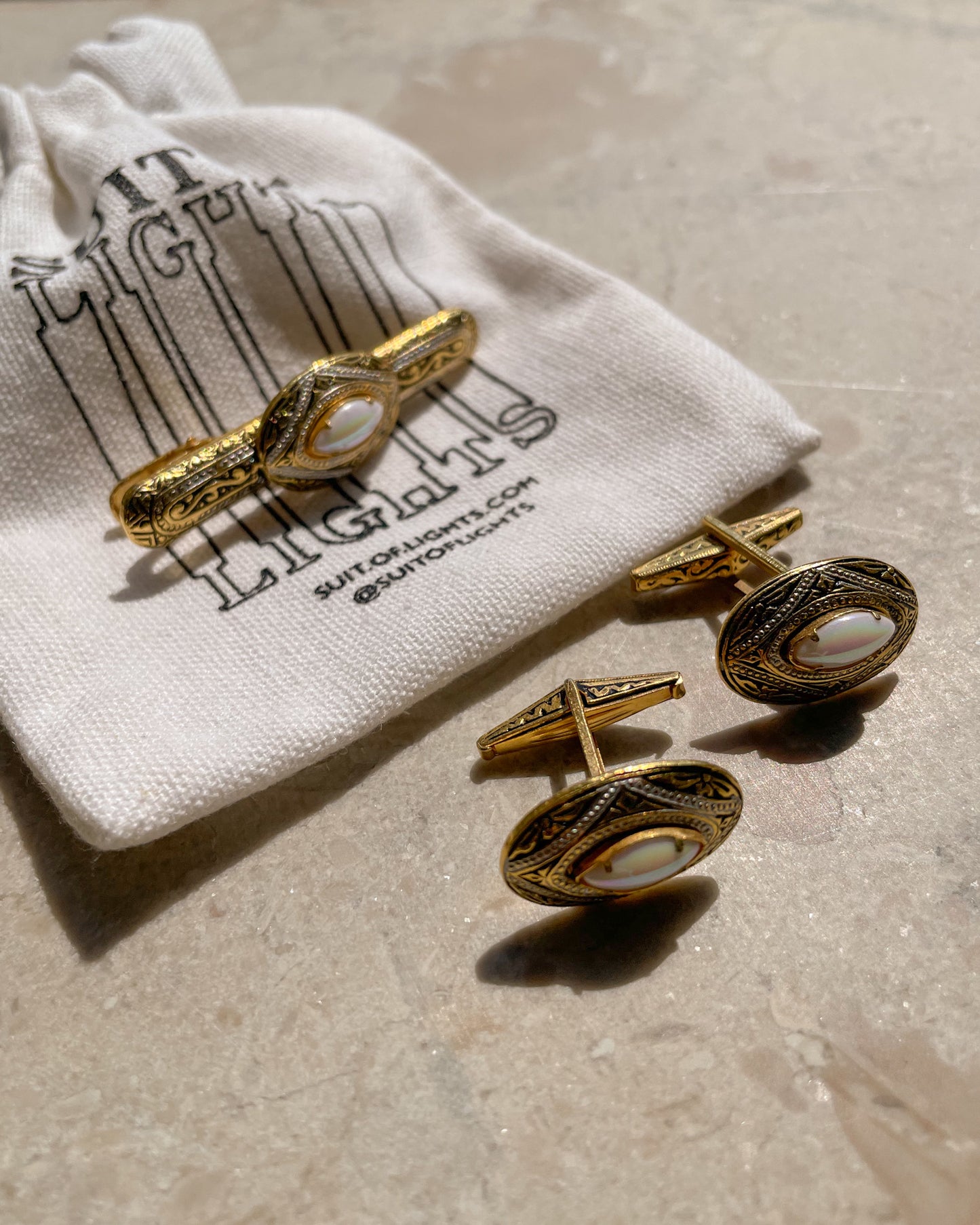 Antique Romantic Brass with Stone Cufflink Set