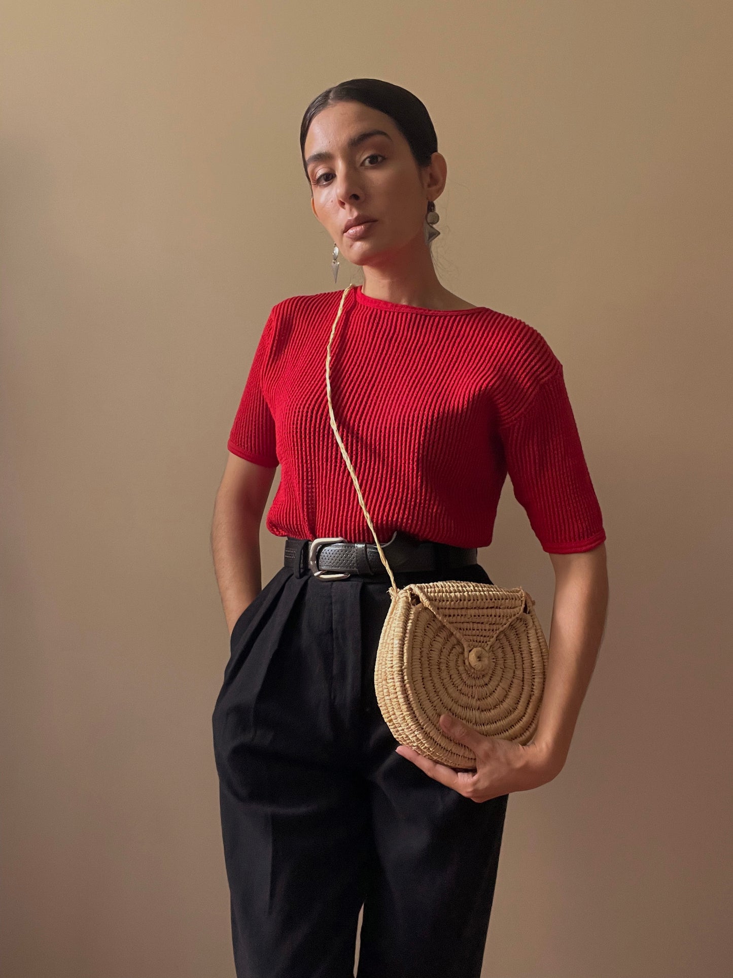 Vintage Straw Round Crossbody