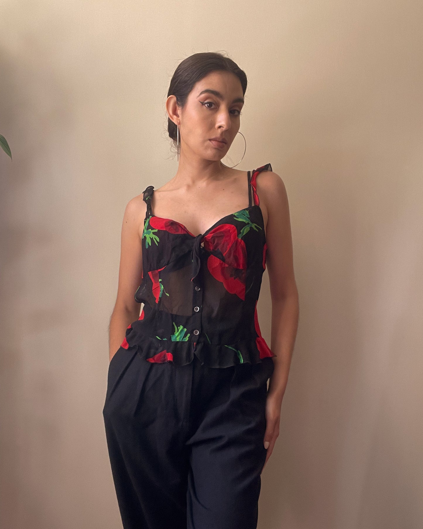 Vintage Designer Moschino Silk Rose Print Top