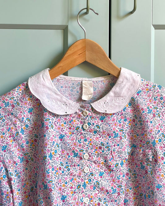 Vintage Floral Puff Sleeve Cotton Blouse